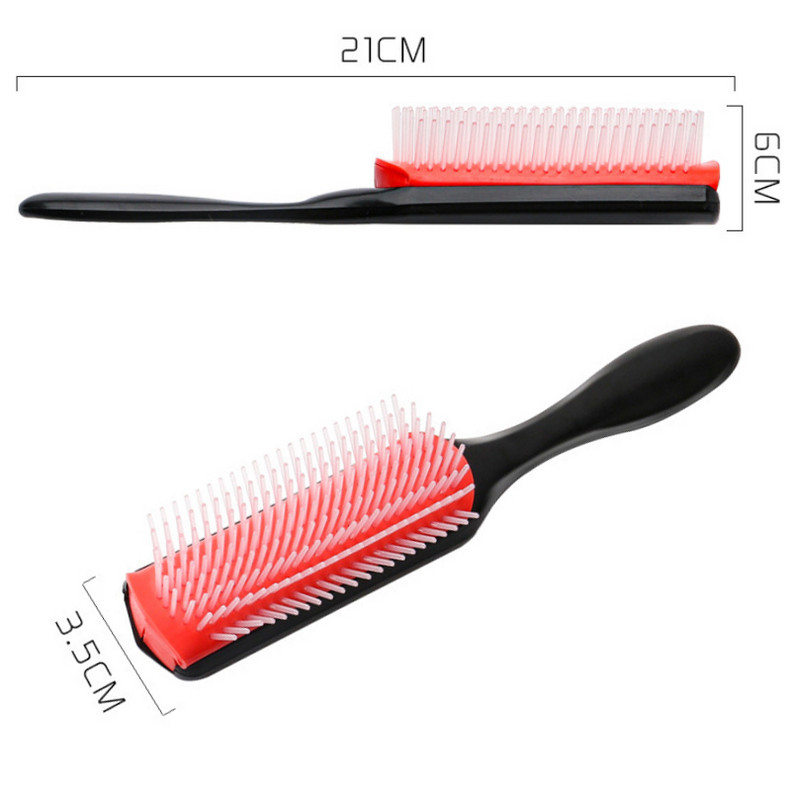 4 színes 9 soros Denman kefe Női Detangling Styling Hajkefe Fejbőr Masszírozó Szalon Fodrász Egyenes Göndör Nedves 4c Hajfésű