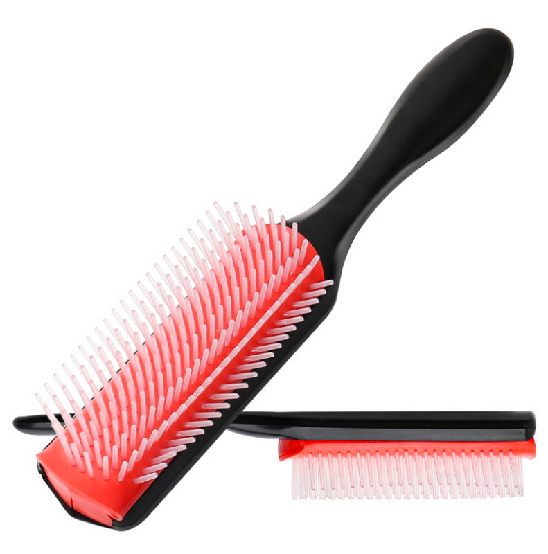 4 színes 9 soros Denman kefe Női Detangling Styling Hajkefe Fejbőr Masszírozó Szalon Fodrász Egyenes Göndör Nedves 4c Hajfésű