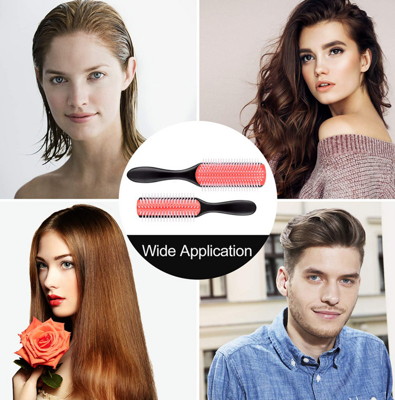4 színes 9 soros Denman kefe Női Detangling Styling Hajkefe Fejbőr Masszírozó Szalon Fodrász Egyenes Göndör Nedves 4c Hajfésű
