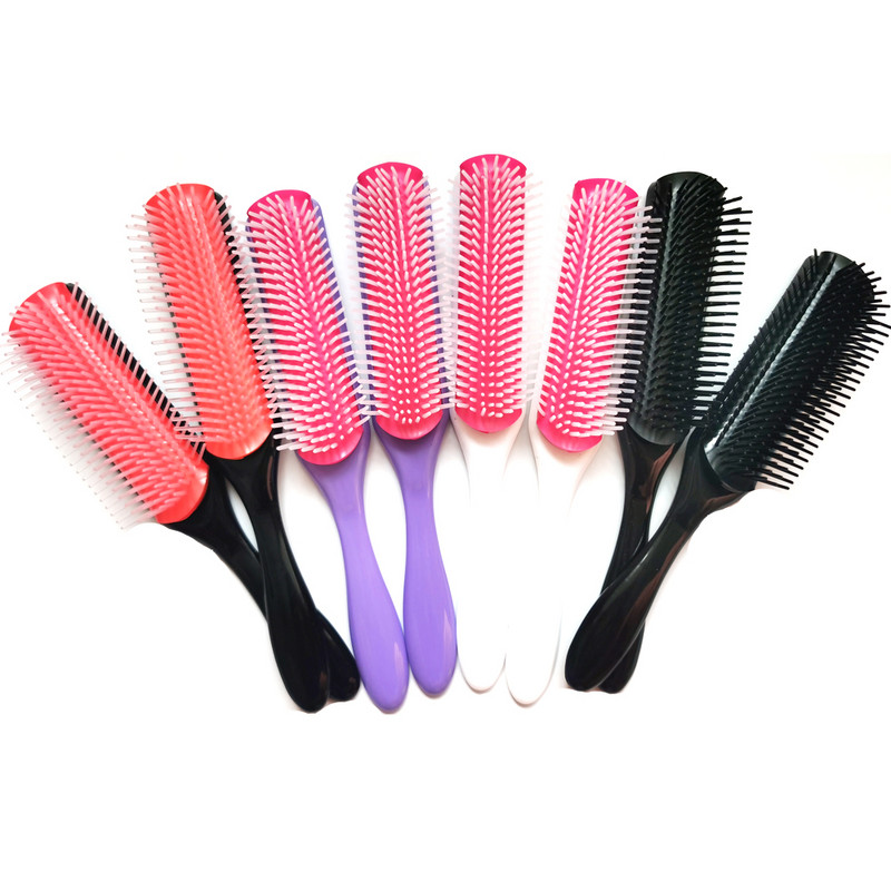4 színes 9 soros Denman kefe Női Detangling Styling Hajkefe Fejbőr Masszírozó Szalon Fodrász Egyenes Göndör Nedves 4c Hajfésű