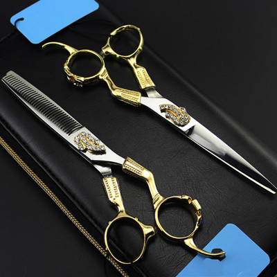 Професионална япония 440c 6 `` Ретро златни скъпоценни камъни ножици за подстригване бръснар makas подстригване изтъняващи ножици фризьорски ножици