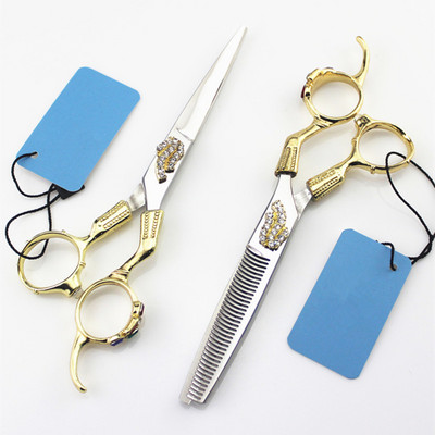 Profesionalne japanske 440c 6 `` Retro zlatne gem cut škare za šišanje brijač makas škare za stanjivanje frizerske škare