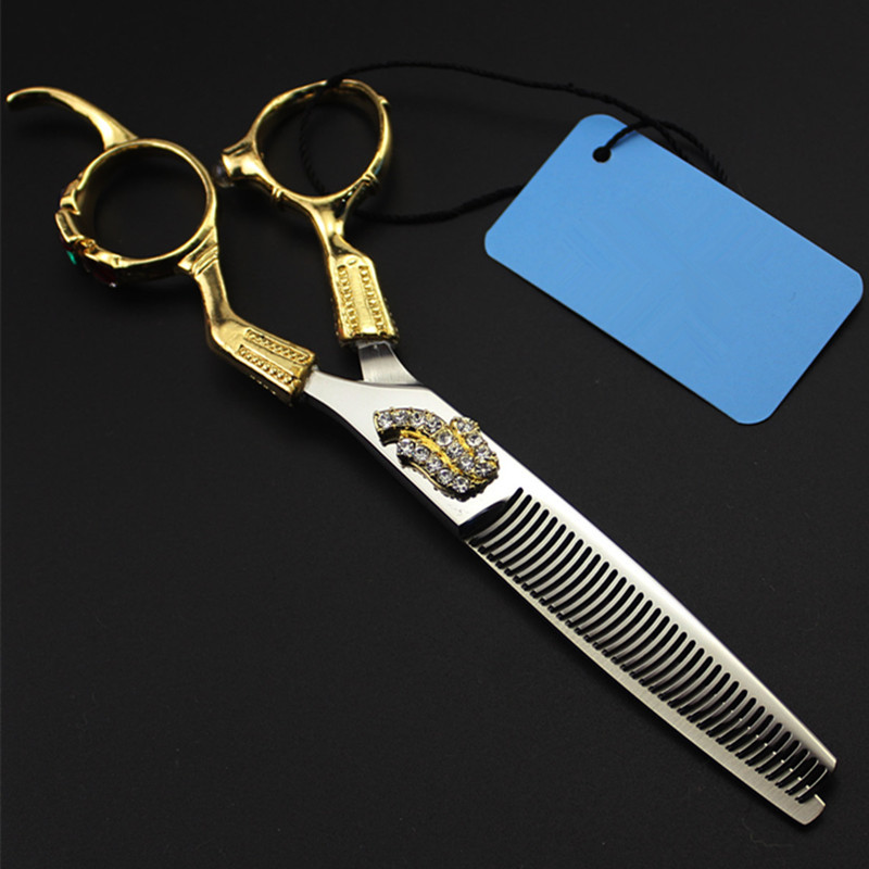 Profesionalne japanske 440c 6 `` Retro zlatne gem cut škare za šišanje brijač makas škare za stanjivanje frizerske škare