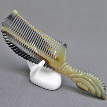 Материал от естествен рог, грижа за косата, масажен инструмент, гребен с фини зъби, антистатична грижа за косата, ръчно изработена от гребен от волски рог, 20 см