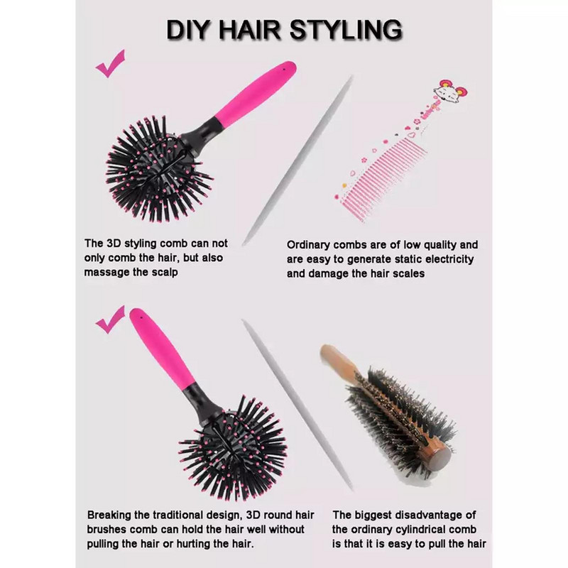 ÚJ Hot Japan 3D Bomb Curl Hajkefe Ball Styling Gömb alakú Masszázs Fésű Detangling Hőálló Hajfésű
