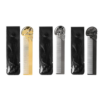 Мъжки гребен за брада Гребен за мустаци Cool Smooth Round Teeth Skull Head Hair Pocket Comb Стилен инструмент за подстригване на коса за брада Grooming