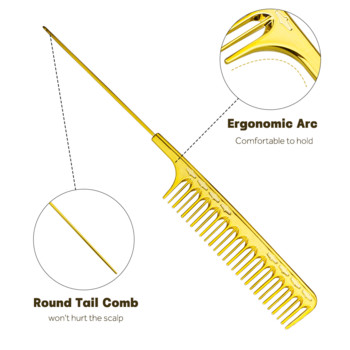 Моден галваничен златен гребен за подстригване Професионален салон Фризьорски стилизиращ щифт Гребен за опашка Гребен за стилизиране Четка за жени Момичета