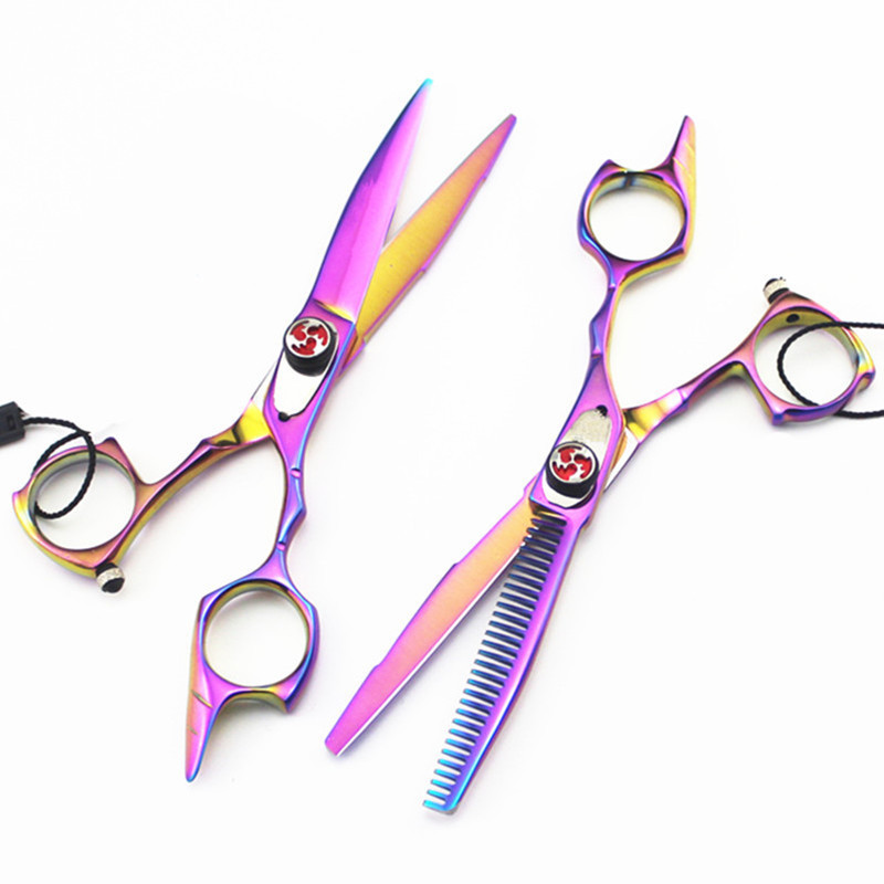 Foarfece de păr curcubeu de 5,5 inci profesionale de lux Japonia 440c pentru tăierea frizerului salon de coafură foarfece de subțiere foarfece de coafură