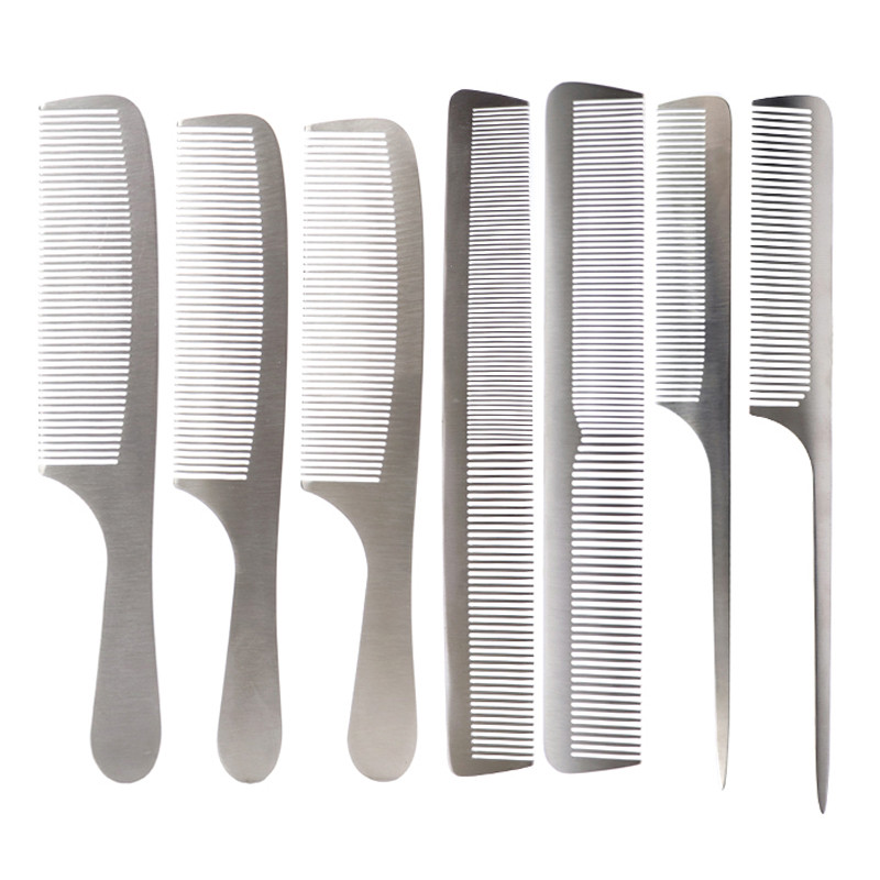 Visokokvalitetni nehrđajući čelik, srebrni metalni češalj za brijanje, frizerski salon, češalj za šišanje za muškarce i žene