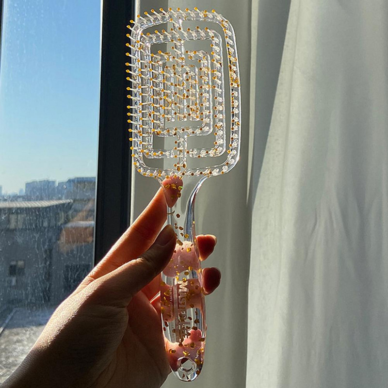 Mooduskamm koheva kujuga märgkuiv, kasutades õõnsat väljatõmmatavat antistaatiline juuksuri plastikust kumera varrega massaaži juuksehari koduks