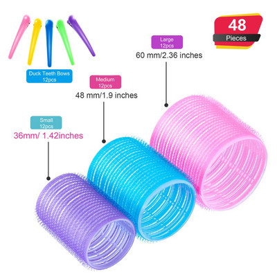 Jumbo matu ruļļi Matu ruļļi 24/48 gab. 3 izmēri Lieli paštveramie matu ruļļi gariem matiem, lieli matu ruļļi gariem matiem