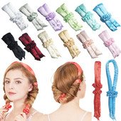 Mīkstie matu ruļļi Zīds Nekarsējams kērlinga stieņa galvas saite Gulēt pa nakti rada cirtas viļņus bez siltuma Lentes matu ruļļi Satīna rīks