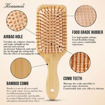 Бамбуков гребен Nature Wooden Brush Anti-Static Detangle Четка за коса Дамски гребен за масаж на скалпа Въздушна възглавница Инструменти за оформяне на косата