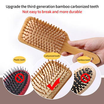 Бамбуков гребен Nature Wooden Brush Anti-Static Detangle Четка за коса Дамски гребен за масаж на скалпа Въздушна възглавница Инструменти за оформяне на косата