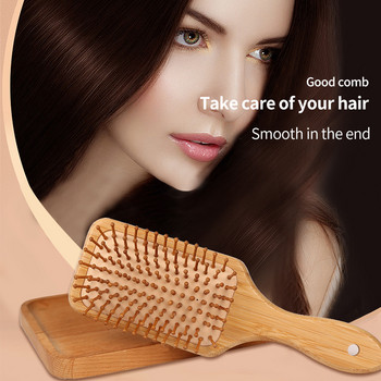 Бамбуков гребен Nature Wooden Brush Anti-Static Detangle Четка за коса Дамски гребен за масаж на скалпа Въздушна възглавница Инструменти за оформяне на косата