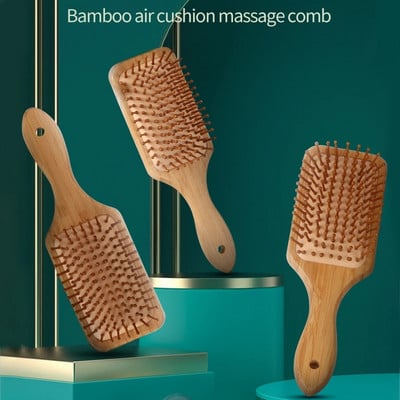 Bamboo Comb Nature Fakefe Antisztatikus Detangle Hajkefe Női Fejbőr Masszázs Fésű Légpárnás Hajformázó Eszközök Hajhoz