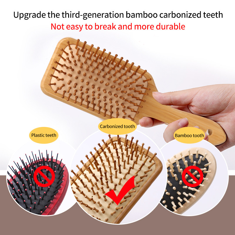 Bamboo Comb Nature Fakefe Antisztatikus Detangle Hajkefe Női Fejbőr Masszázs Fésű Légpárnás Hajformázó Eszközök Hajhoz
