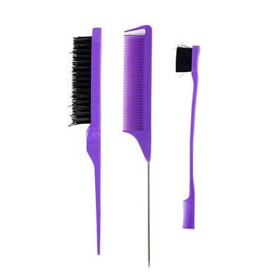 Set de 3 perii de păr, pieptene pentru coafarea părului, inclusiv perie cu două fețe și pieptene cu coadă de șobolan și pieptene pentru bărbier