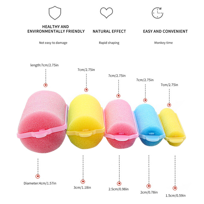 Zils/dzeltens/rozā mīksts sūklis Putu spilvens Matu rullīši Ruļļi Salons Barber DIY Curls Frizieru rīku komplekts DIY Sākums