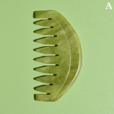 1PC Pieptene de masaj cu meridian de jad Pieptene cu dinți lați Masaj pentru cap GuaSha Perie de masaj pentru scalp Instrument de îngrijire a părului Nou