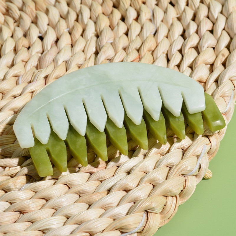 1PC Pieptene de masaj cu meridian de jad Pieptene cu dinți lați Masaj pentru cap GuaSha Perie de masaj pentru scalp Instrument de îngrijire a părului Nou