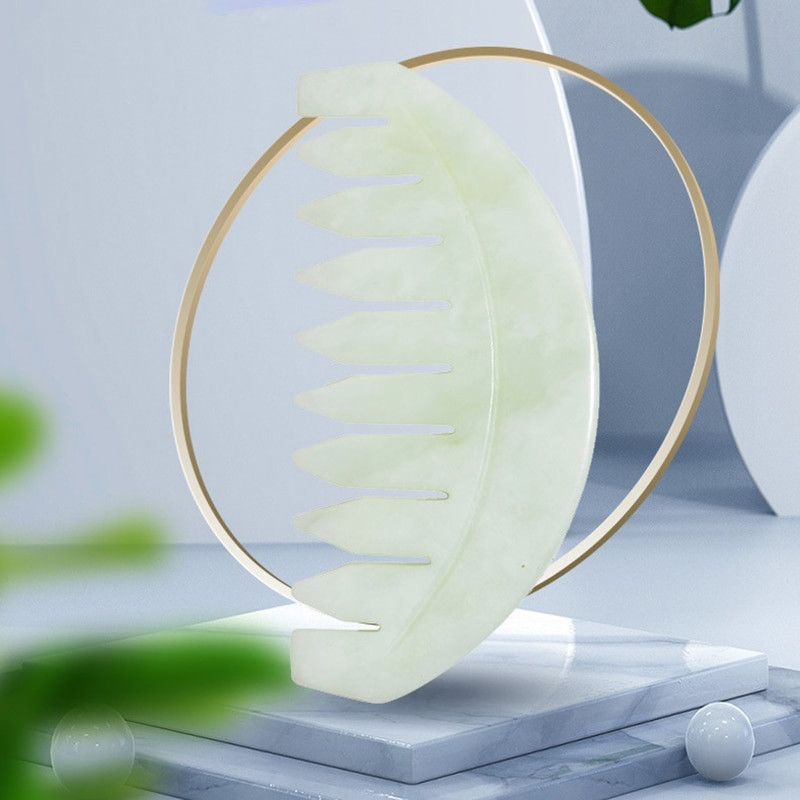 1PC Pieptene de masaj cu meridian de jad Pieptene cu dinți lați Masaj pentru cap GuaSha Perie de masaj pentru scalp Instrument de îngrijire a părului Nou