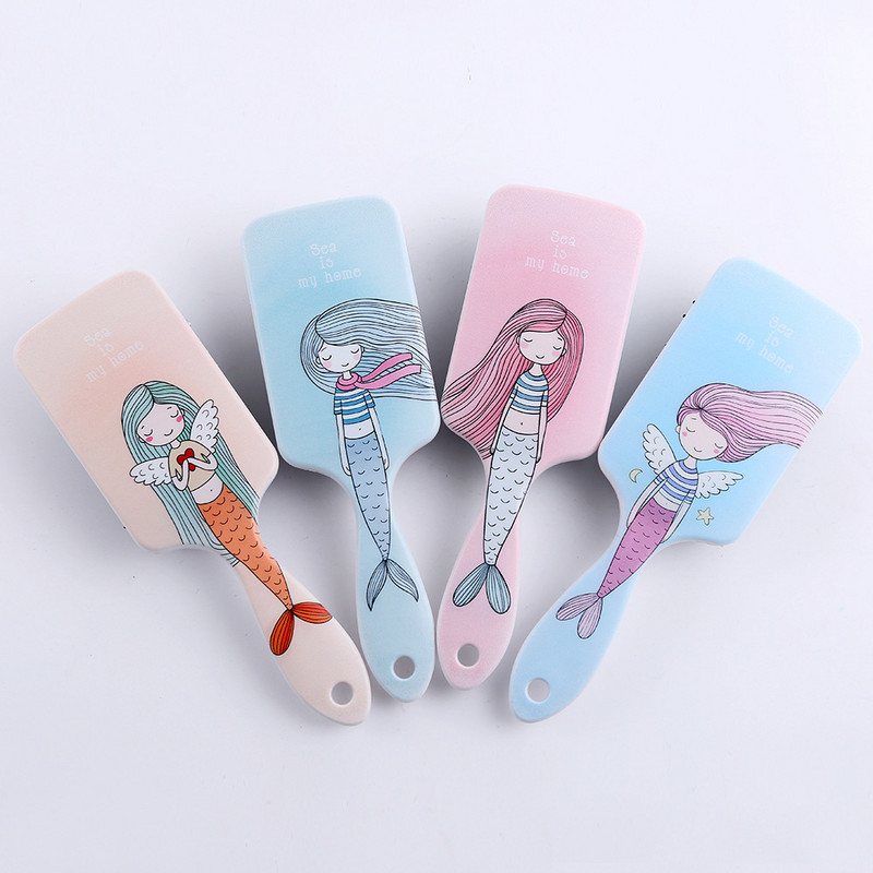 Perie de păr cu desene animate cu sirenă Pieptene blând cu perie antistatică pentru coafură și păr neted Pieptene cu pernă de aer Pieptene pentru bord mare