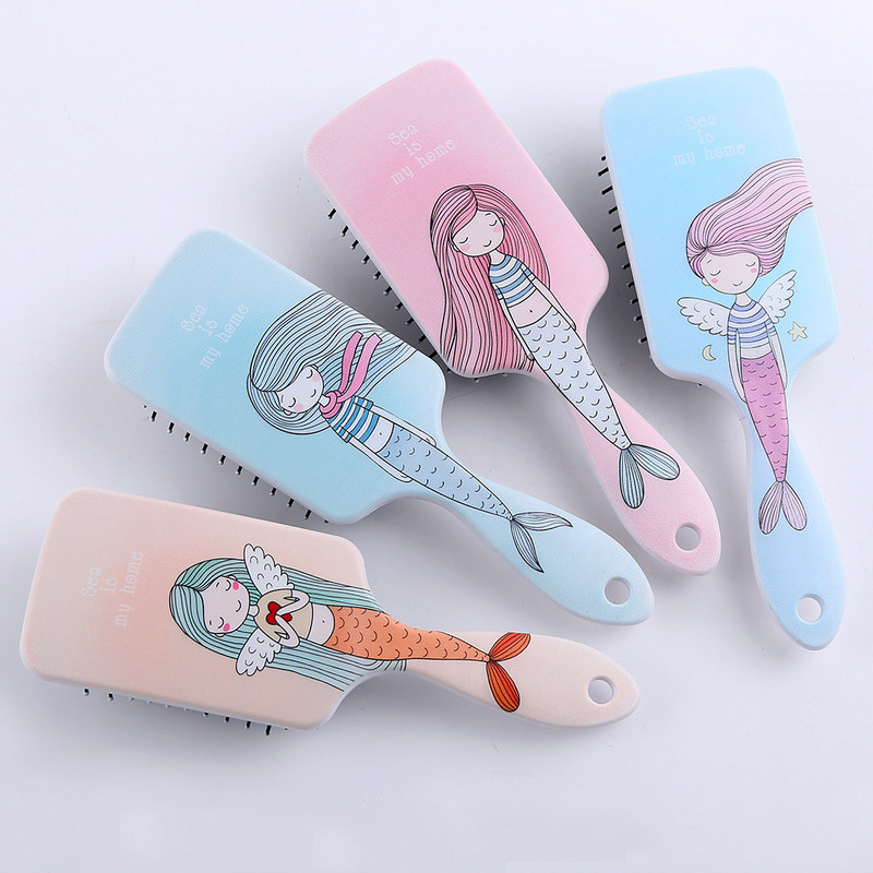 Perie de păr cu desene animate cu sirenă Pieptene blând cu perie antistatică pentru coafură și păr neted Pieptene cu pernă de aer Pieptene pentru bord mare