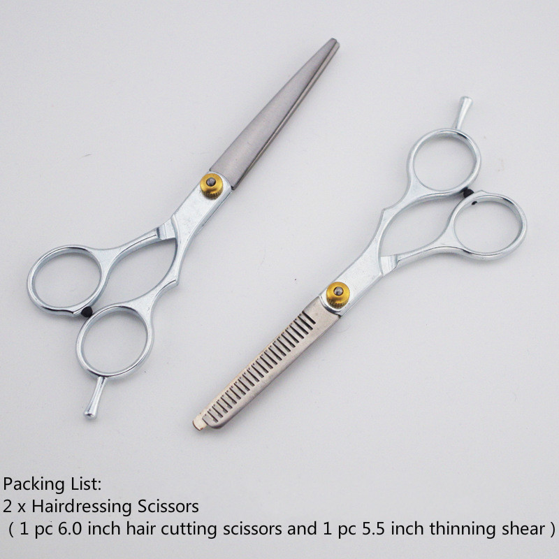 2 db hajolló rozsdamentes acél 5,5/6 hüvelykes vágás vékonyító formázó szerszám szalon fodrász olló normál lapos fogak pengék