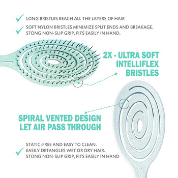 Биоразградима разплитаща четка за коса Мека спираловидна мокра четка Леко издърпайте Косопад Екологична антистатична масажна четка за коса