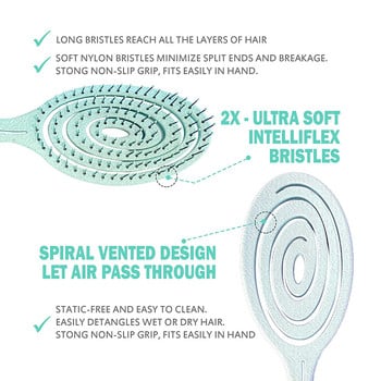 Биоразградима разплитаща четка за коса Мека спираловидна мокра четка Леко издърпайте Косопад Екологична антистатична масажна четка за коса