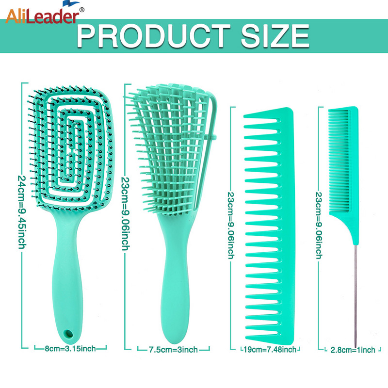 Plaukų šalinimo šepetėlis 4 dalių plaukų šepetėlių rinkinys, skirtas afro garbanotiems garbanotiems ilgiems plaukams mazgeliams, lengvai valomas plaukų priežiūros priemonė.