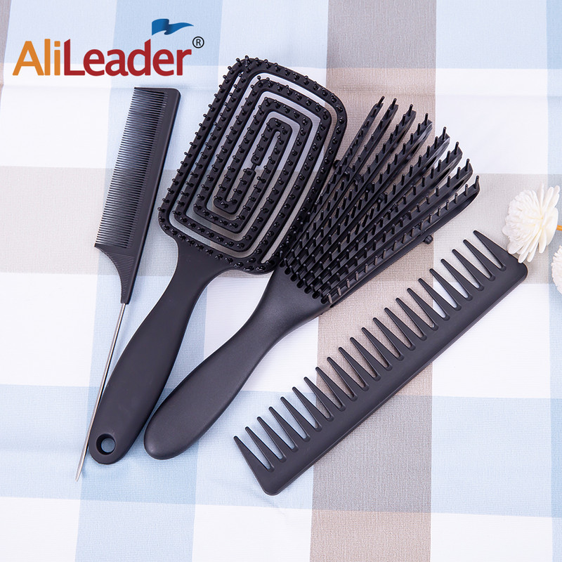 Plaukų šalinimo šepetėlis 4 dalių plaukų šepetėlių rinkinys, skirtas afro garbanotiems garbanotiems ilgiems plaukams mazgeliams, lengvai valomas plaukų priežiūros priemonė.