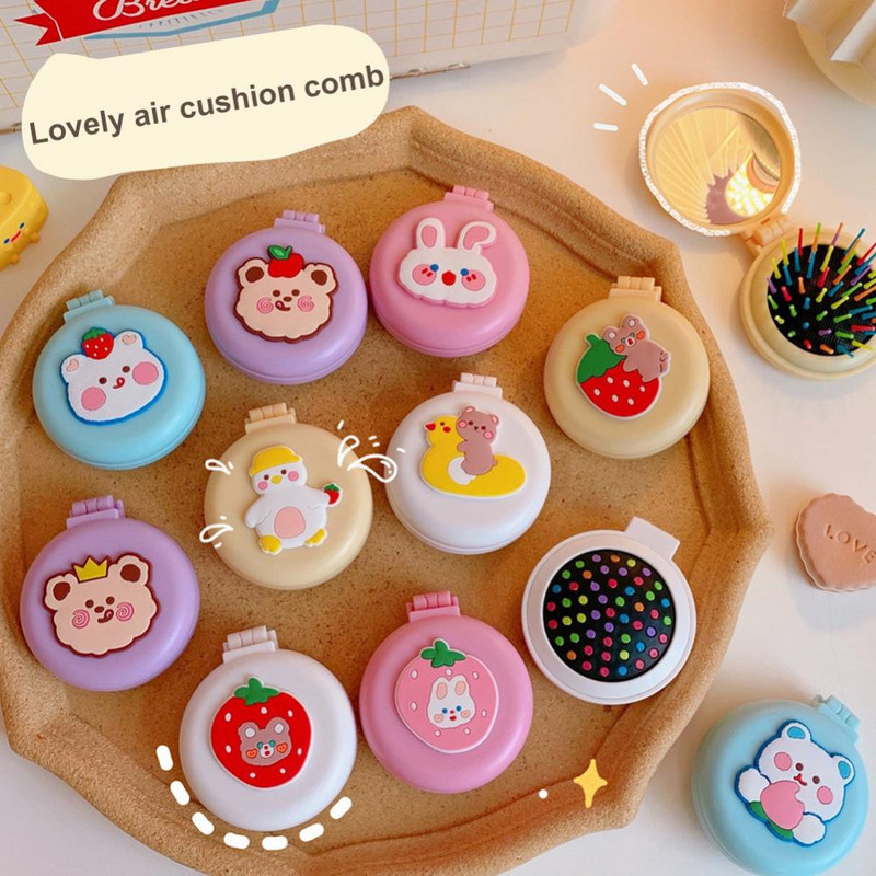 Nešiojamas mini sulankstomas šukos oro pagalvė Masažo šukos kelioninis šepetys su veidrodiniu plaukų šepetėliu Makiažo įrankis Plaukų šepetys Antistatinės vaivorykštės šukos