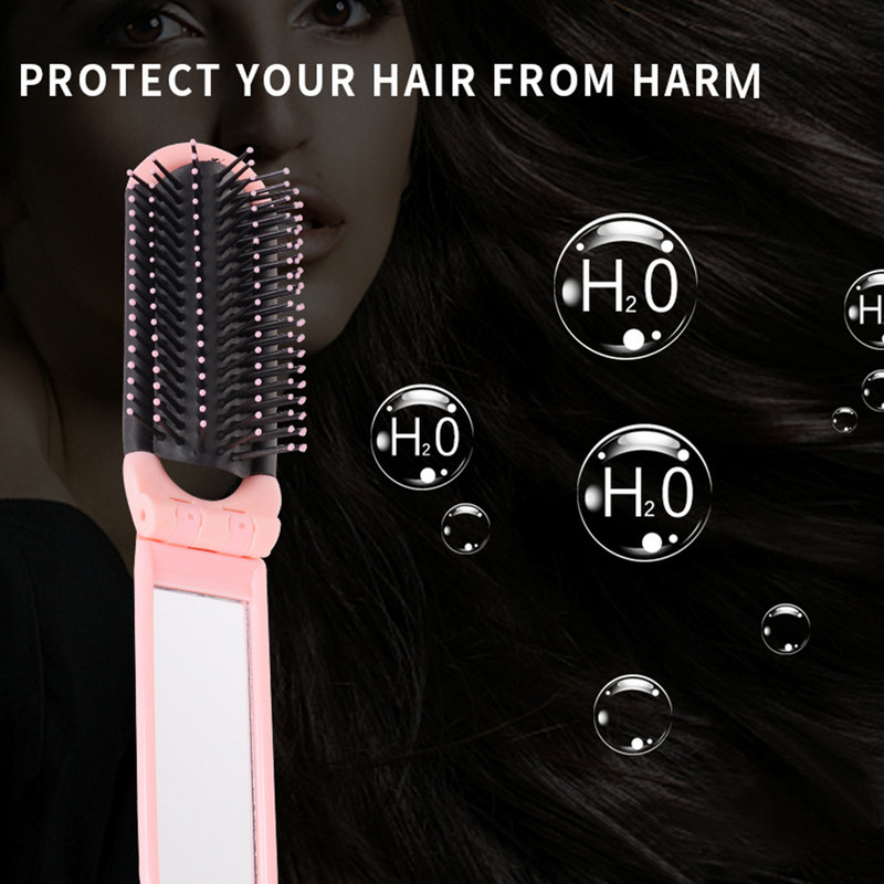 1vnt Profesionalios kelioninės plaukų šukos Nešiojamas sulankstomas plaukų šepetys su veidrodiniu kompaktišku kišeninio dydžio pinigine kelioniniu šukuotu plaukų šepečiu