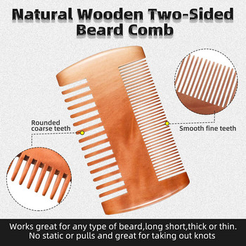 Четка за коса от естествено дърво Гребен за брада с калъф от PU кожа Антистатичен джобен гребен за мустаци Разресване Инструменти за грижа за косата за мъже Подарък