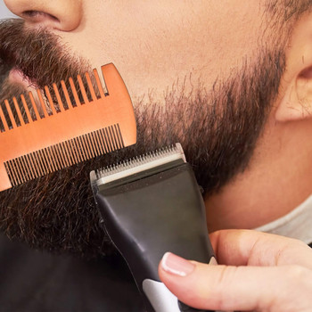 Четка за коса от естествено дърво Гребен за брада с калъф от PU кожа Антистатичен джобен гребен за мустаци Разресване Инструменти за грижа за косата за мъже Подарък