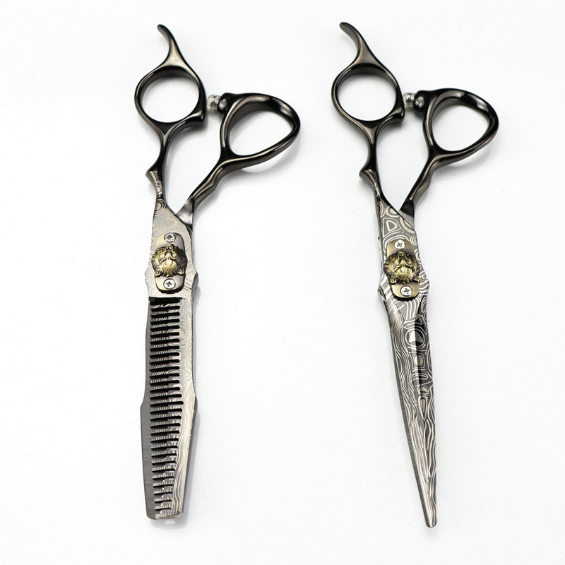 Foarfecă profesională de 6 inchi de lux din Damasc Negru Foarfece de păr de tigru pentru tunsoare frizerie foarfece de subțiere foarfece de coafură