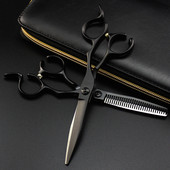 Japonia profesională 440c 6 inch foarfece pentru păr negru de tuns frizer makas sissors tunsoare de subțiere foarfece de coafură