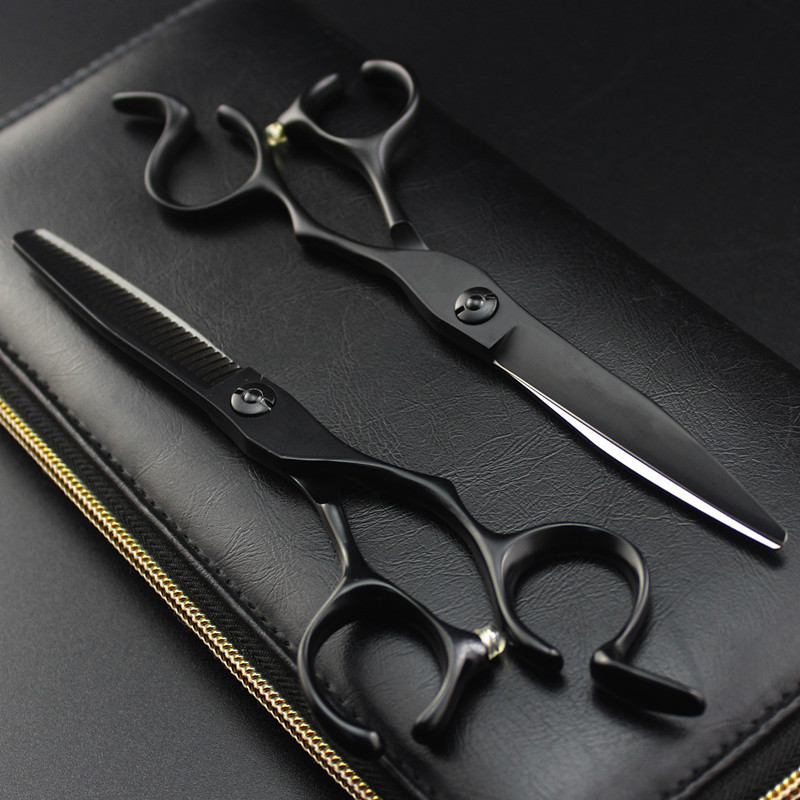 Japonia profesională 440c 6 inch foarfece pentru păr negru de tuns frizer makas sissors tunsoare de subțiere foarfece de coafură