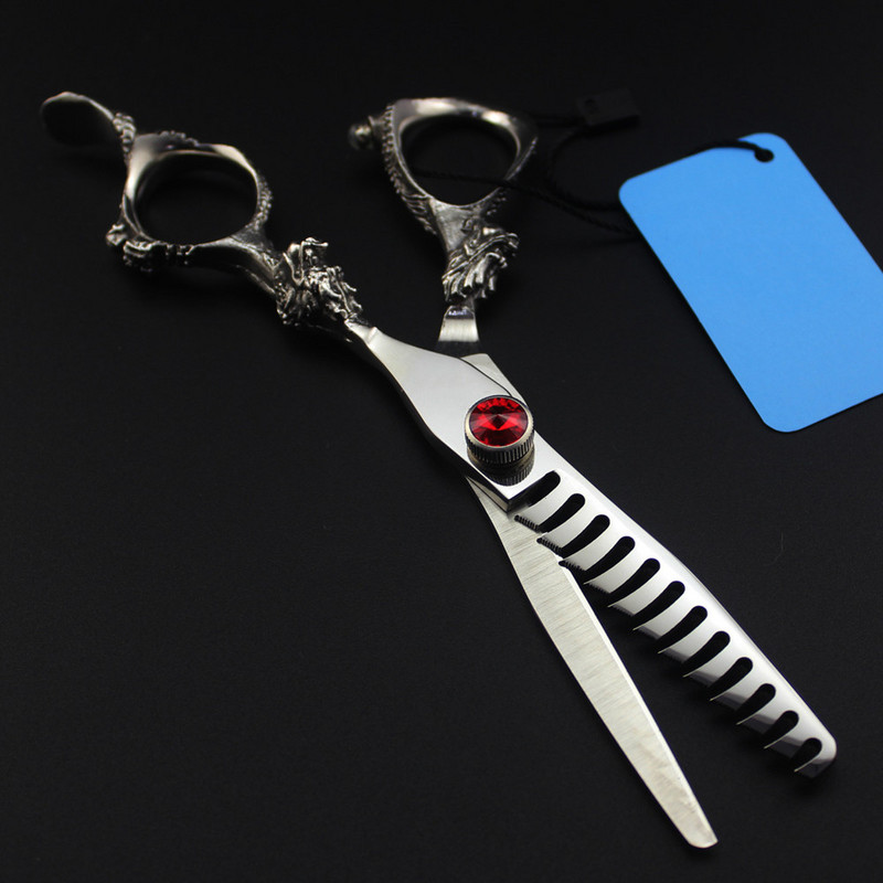 Personalizați logo-ul JP 440c oțel 6`` Dragon foarfece Gem foarfece de păr tăiere frizer tunsoare subțiere foarfece coafor