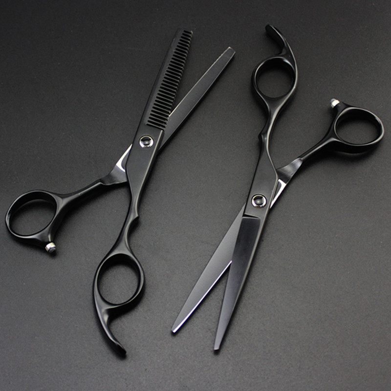 Professzionális japán 6 hüvelykes fekete hajolló szett vágó fodrász makas fodrászat olló vékonyító olló fodrász olló