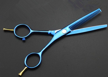 Професионална 5,5-инчова синя двустранна ножица за изтъняване ножици за рязане бръснарски ножици комплект ножици фризьорски ножици