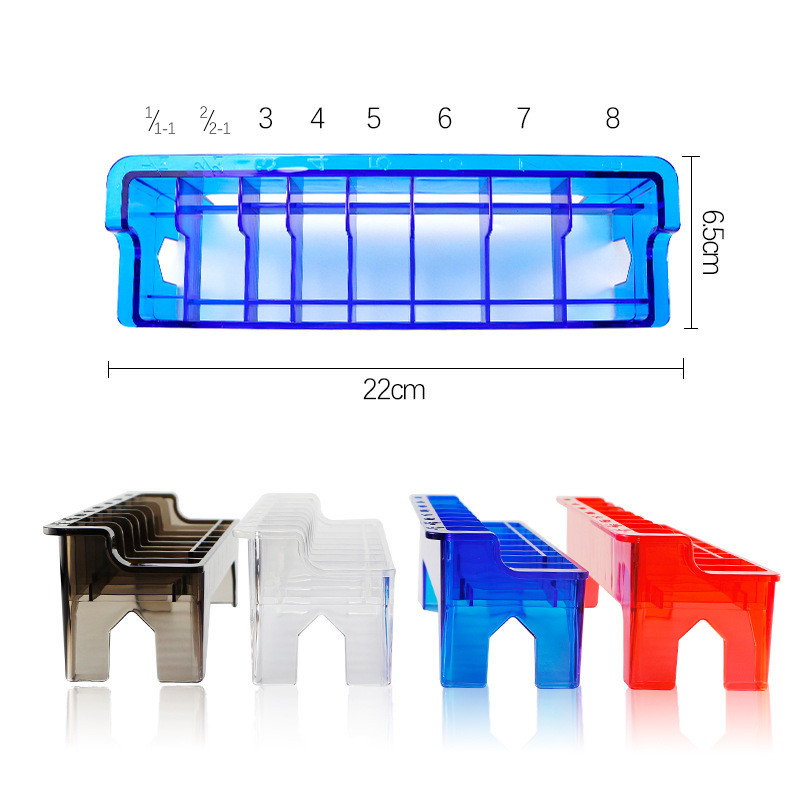 Cutie de depozitare pieptene cu ghidaj cu 8 grile, cutie de depozitare pentru mașina electrică de tuns, suport pentru suport, carcasă organizatoare, unelte de coafură pentru salon de frizerie