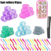 81Pcs Self Grip Rollers Hair Set Jumbo Size Hair Curlers Salon Hairdressing DIY Curling Hairstyling Tool with Comb Clips