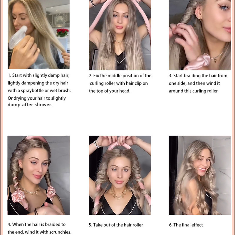 Nekarsējama kērlinga stieņa galvas saite bez karstuma matu ruļļi Lentes matu rullīši gulēšanai mīksts čokurošanās stienis, viļņu veidotājs DIY matu veidošanas rīks