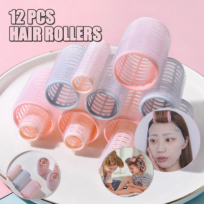 12kom/set Uvijači za kosu Samoljepljivi uvijači za šiške Plastični uvijači za kosu DIY Frizerski alati za oblikovanje kose na čičak