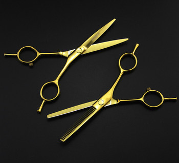 професионални 5,5-инчови златни ножици с две опашки за изтъняване ножици за подстригване бръснарски ножици комплект ножици фризьорски ножици