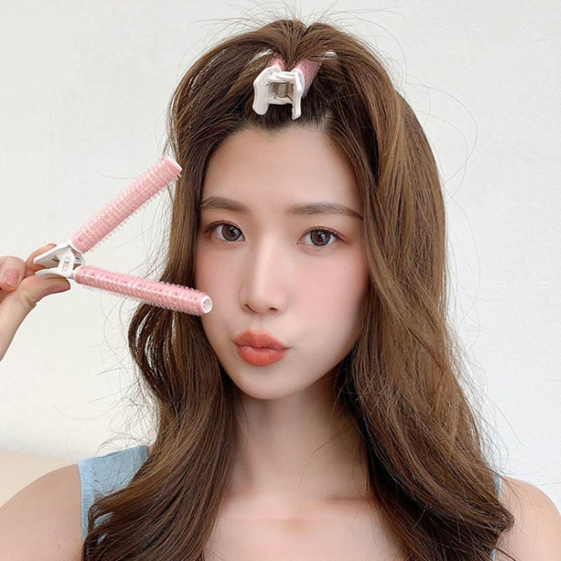 2 gab Bangs matu saknes pūkains matu sprādzes slinks matu sprādzes Matu tops veidošanas lokošanās mucas portatīvie korejiešu matu sprādzes matu ruļļi