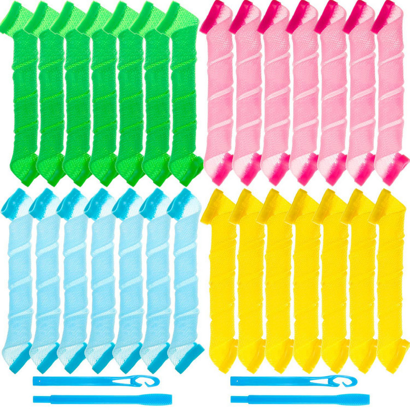 18gab 15-75cm matu rullīši spirālveida viļņu forma ar stieņiem apaļas lokas matu ruļļi Mīksti mati locīti mati DIY visiem matiem